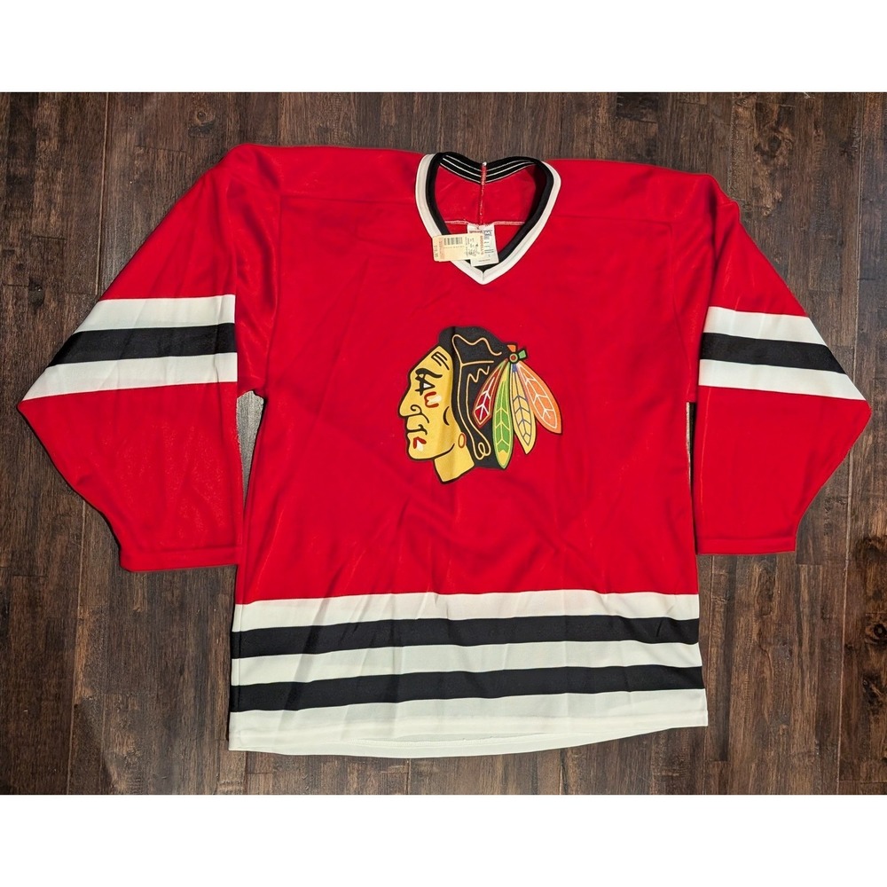 New‎ Vintage 90s CCM Chicago Blackhawks NHL Hockey Jersey Mens Large Red Canada